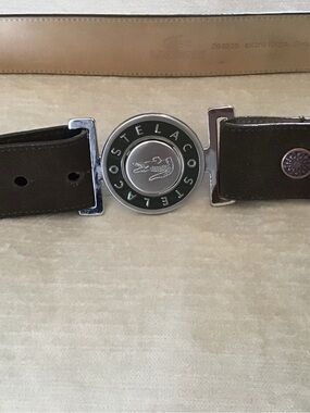 Lacoste Brown Leather Belt with Silver Logo Buckle
